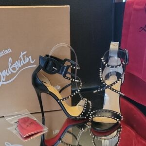 Christian Louboutin Black Choca Spikes 100 Kid Heels